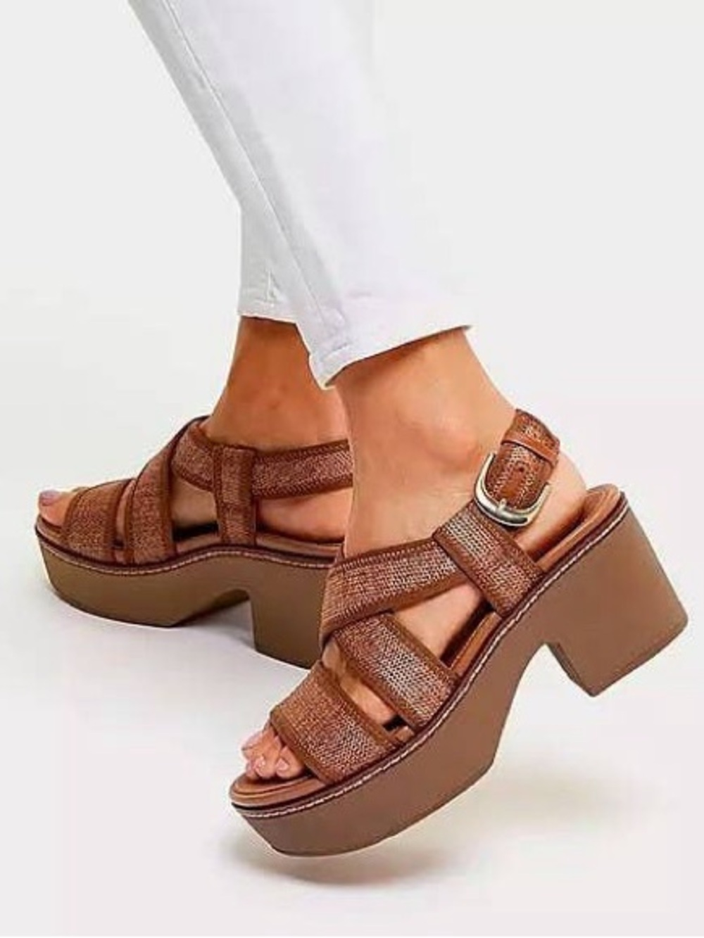 FITFLOP Women's Fit Flop Pilar Straw Raffia Platform Sandals in Tan